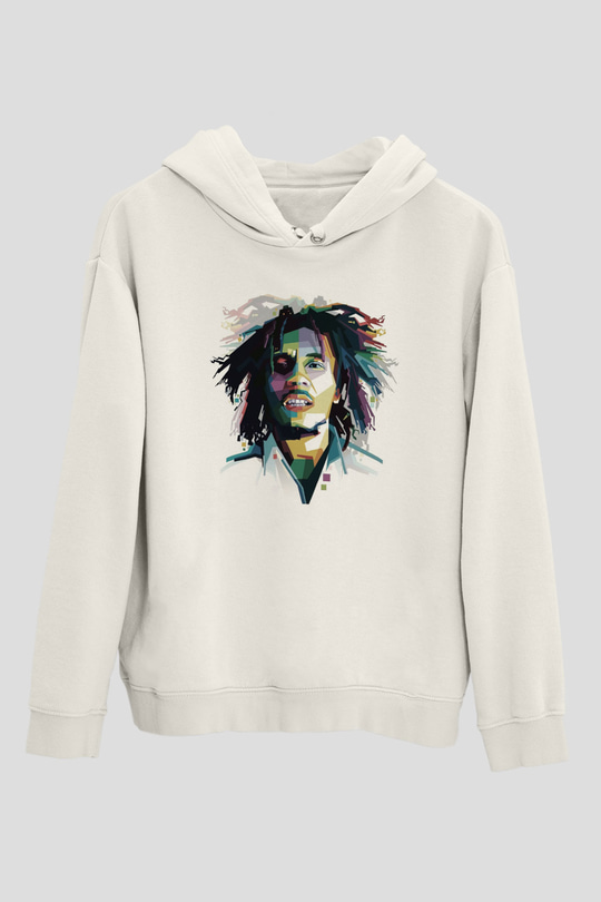 Bob Marley Beyaz Unisex Kapüşonlu Sweatshirt