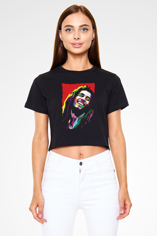 Bob Marley Siyah  Crop Top Tişört