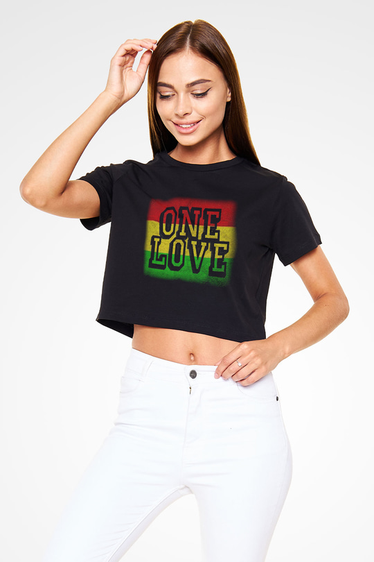 Bob Marley Siyah Crop Top Tişört