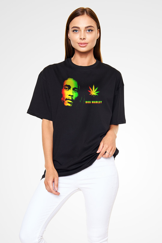 Bob Marley Siyah Unisex Oversize Tişört T-Shirt
