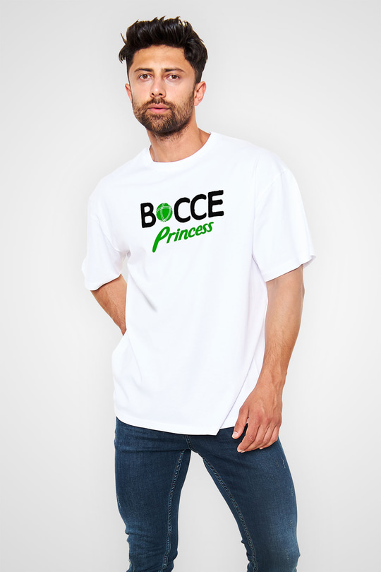 Bocce Baskılı Unisex Beyaz Oversize Tişört - Tshirt