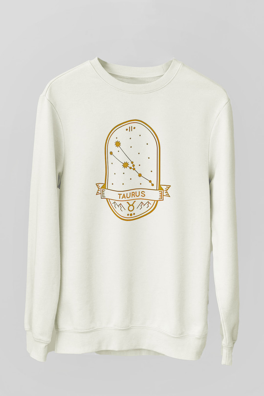 Boğa Burcu Baskılı Beyaz Unisex Sweatshirt