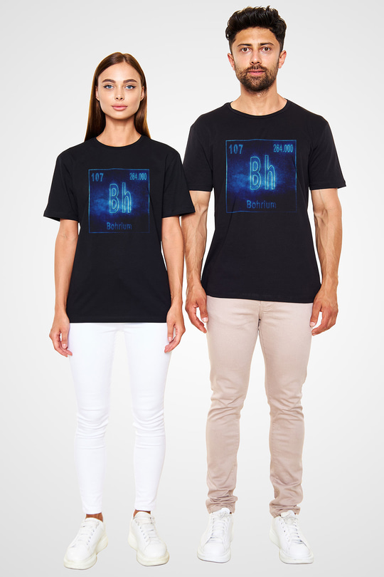 Bohrium Atom Numarası Baskılı Unisex Siyah Tişört
