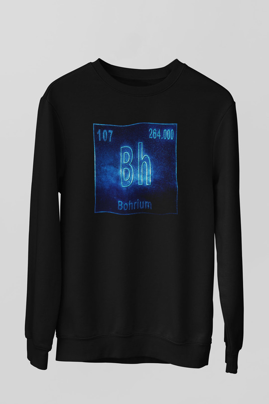 Bohrium Atom Numarası Baskılı Unisex Siyah Sweatshirt