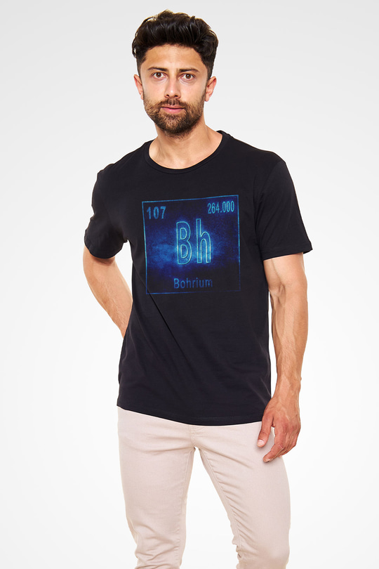 Bohrium Atom Numarası Baskılı Unisex Siyah Tişört