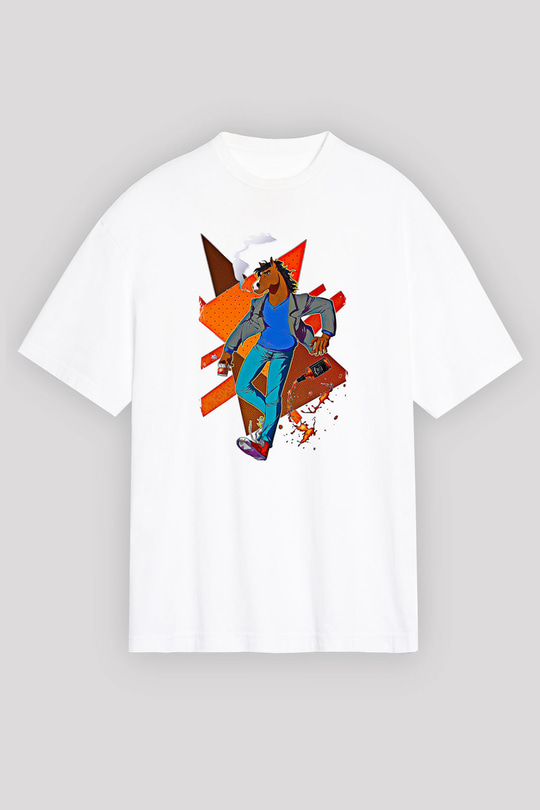 Bojack Horseman Baskılı Beyaz Unisex Oversize Tişört - Tshirt