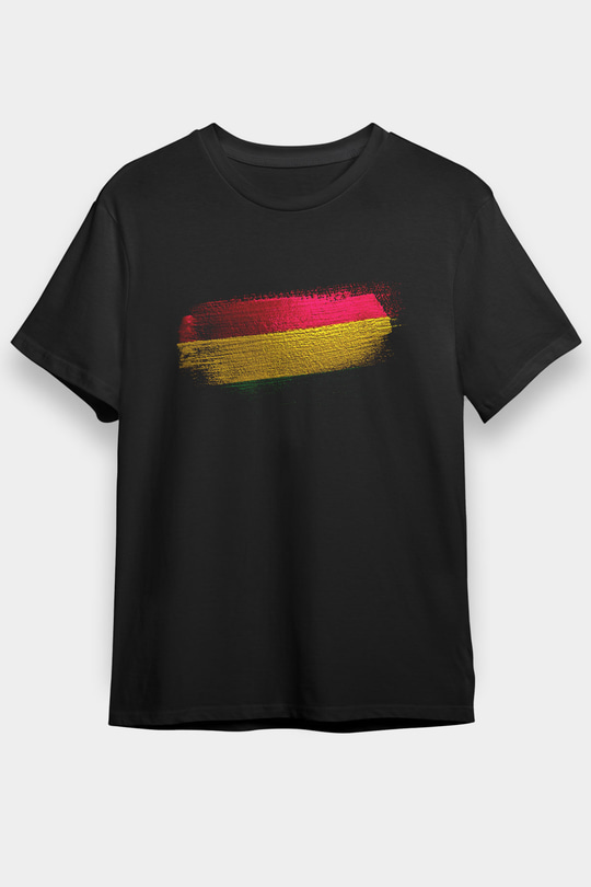 Bolivya - Bolivia Bayrağı Baskılı Unisex Siyah Tişört