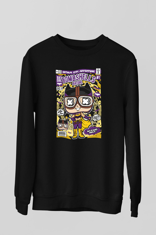 Bombshells Baskılı Unisex Siyah Sweatshirt