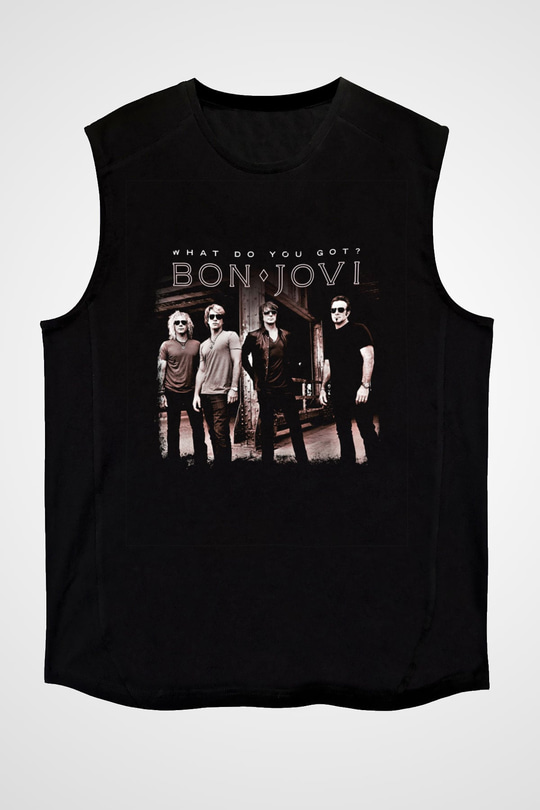 Bon Jovi Baskılı Unisex Siyah Kolsuz Tişört
