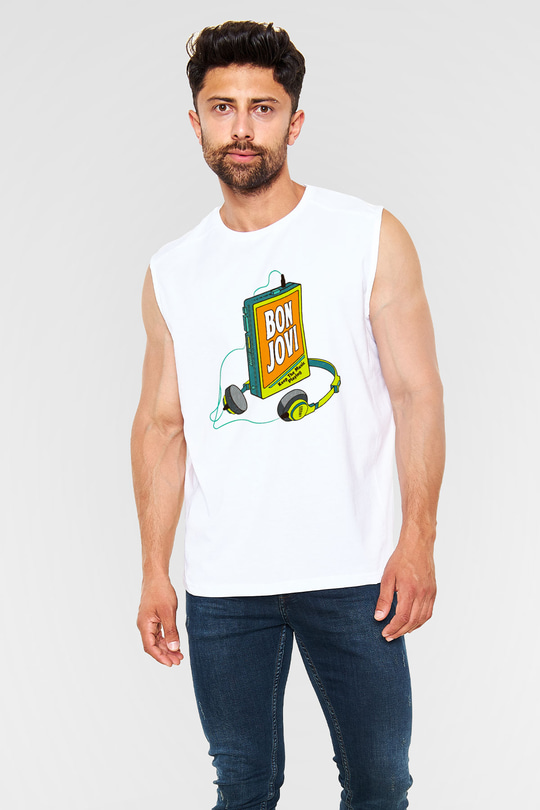 Bon Jovi Beyaz Unisex Kolsuz Tişört