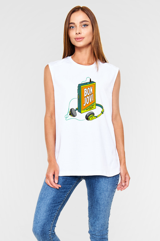 Bon Jovi Beyaz Unisex Kolsuz Tişört