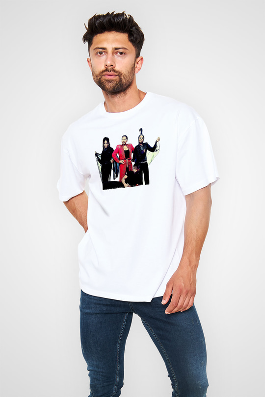 Boney M Baskılı Beyaz Unisex Oversize Tişört - Tshirt