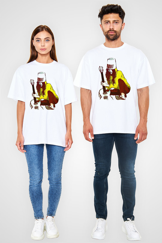 Boney M Baskılı Beyaz Unisex Oversize Tişört - Tshirt