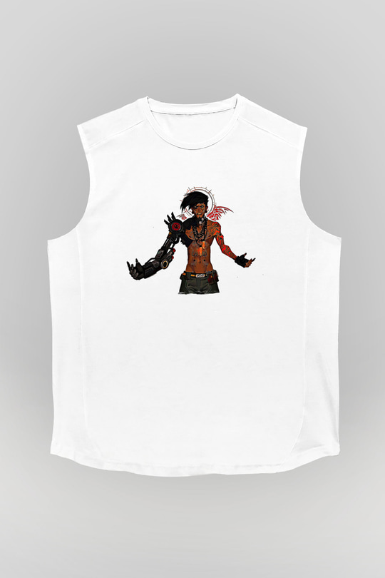Borderlands Baskılı Beyaz Unisex Kolsuz Tişört - Tshirt