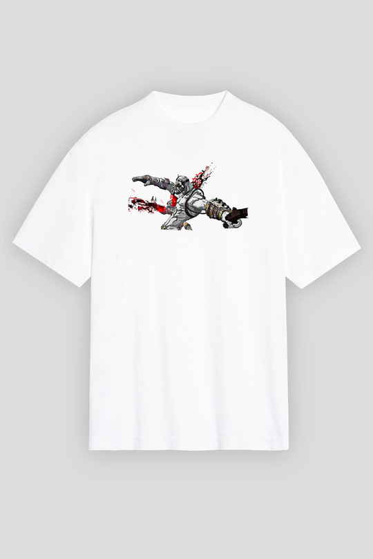 Borderlands Baskılı Beyaz Unisex Oversize Tişört - Tshirt