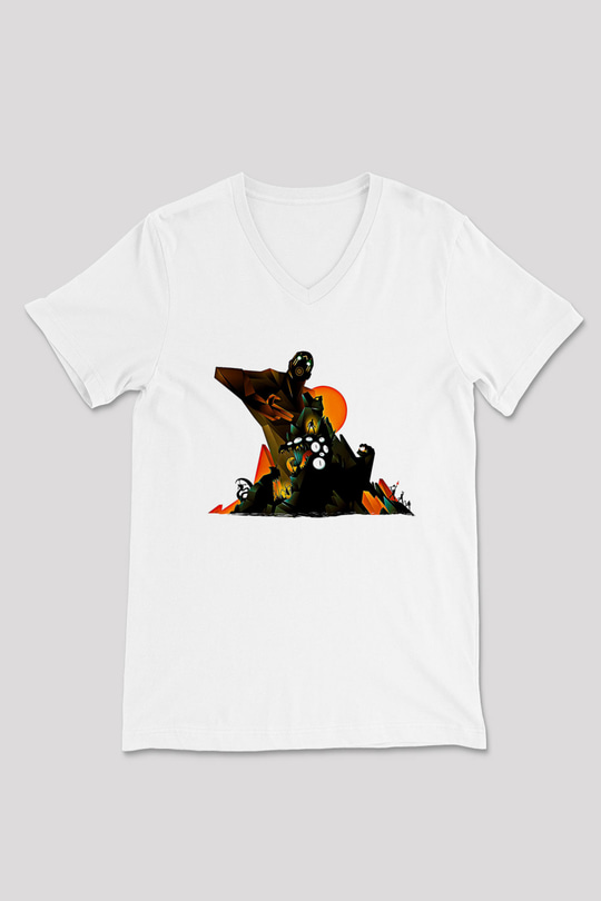 Borderlands Baskılı Beyaz Unisex V Yaka Tişört - Tshirt