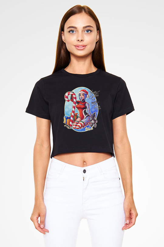 Borderlands Baskılı Siyah Crop Top Kadın Tişört - Tshirt