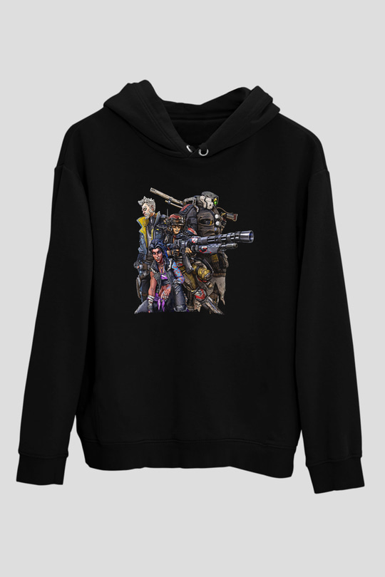 Borderlands Baskılı Unisex Siyah Kapüşonlu Sweatshirt