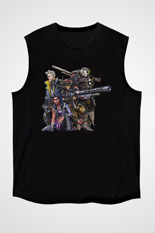 Borderlands Baskılı Unisex Siyah Kolsuz Tişört - Tshirt