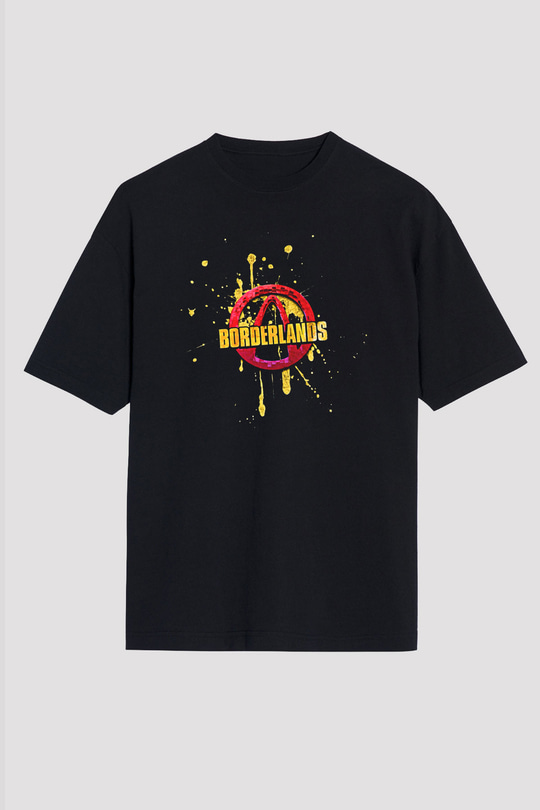 Borderlands Baskılı Unisex Siyah Oversize Tişört - Tshirt