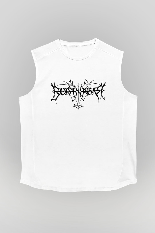 Borknagar Baskılı Beyaz Unisex Kolsuz Tişört - Tshirt