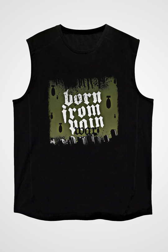 Born from Pain Baskılı Unisex Siyah Kolsuz Tişört
