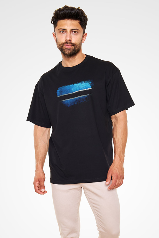 Botsvana - Botswana Bayrağı Baskılı Unisex Siyah Oversize Tişört