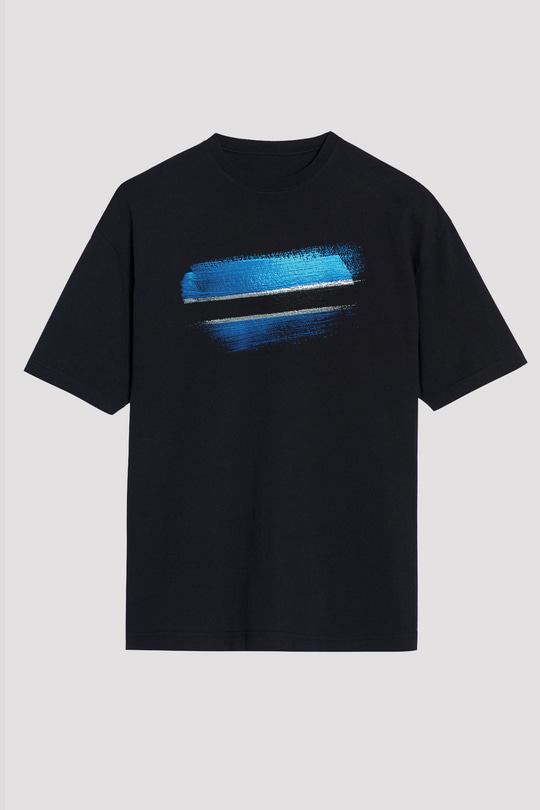 Botsvana - Botswana Bayrağı Baskılı Unisex Siyah Oversize Tişört