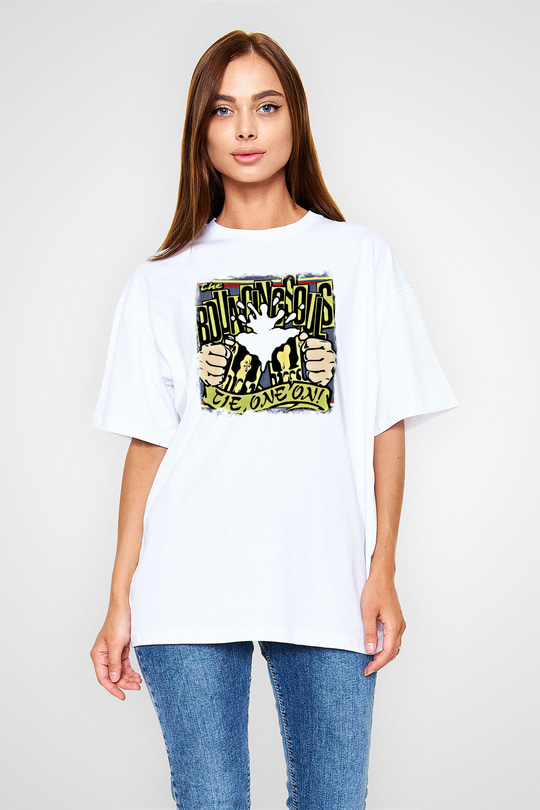 Bouncing Souls Baskılı Unisex Beyaz Oversize Tişört