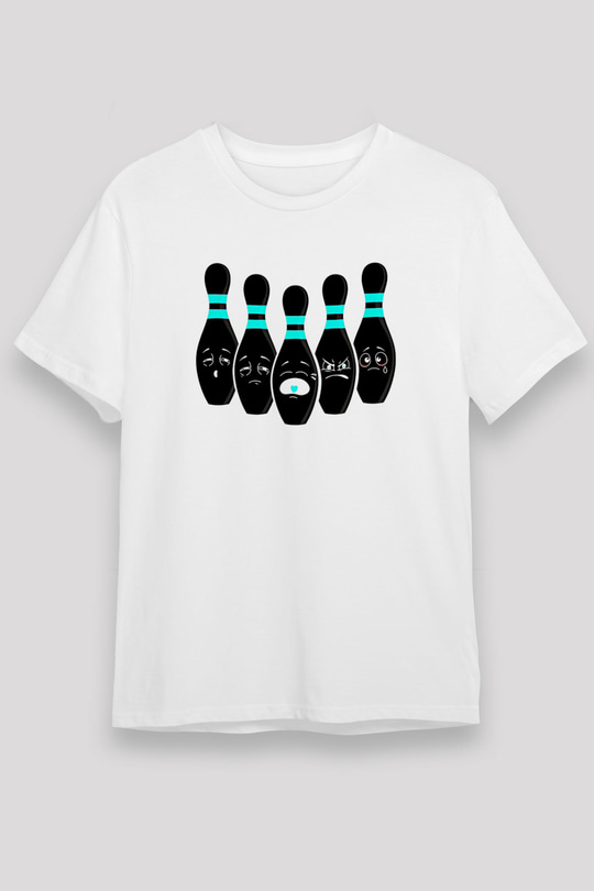 Bovling Baskılı Unisex Beyaz Tişört - Tshirt