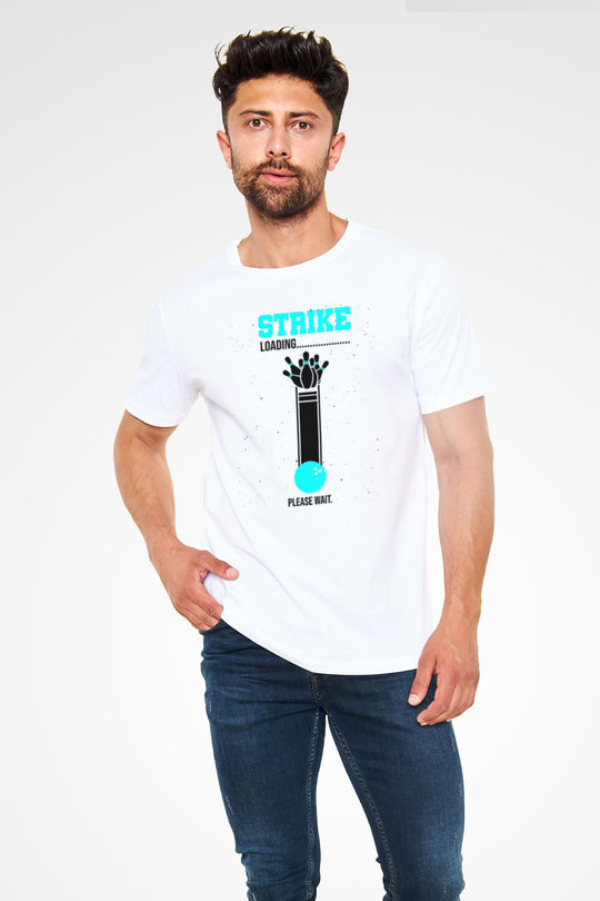 Bovling Baskılı Unisex Beyaz Tişört - Tshirt