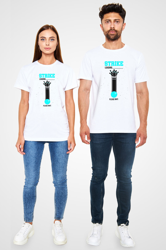 Bovling Baskılı Unisex Beyaz Tişört - Tshirt