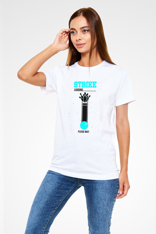 Bovling Baskılı Unisex Beyaz Tişört - Tshirt