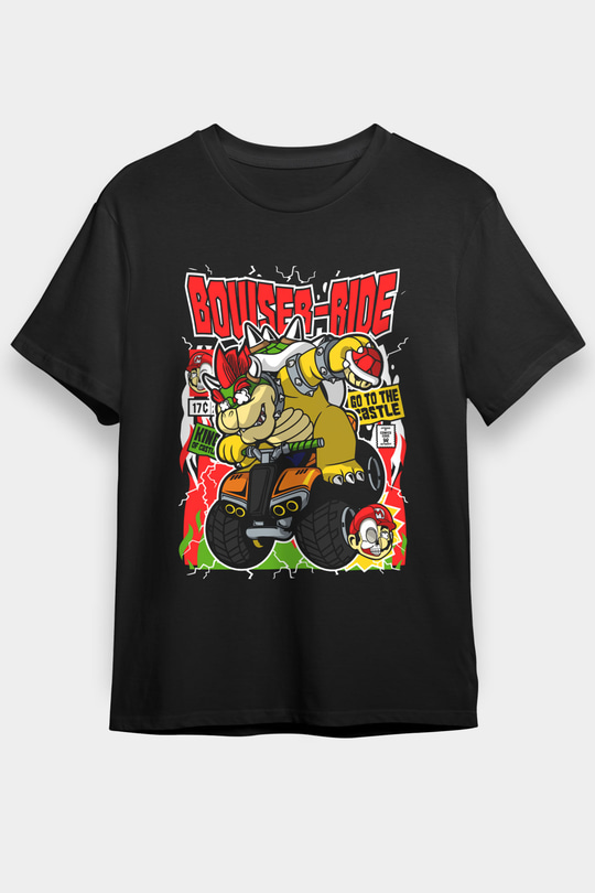 Bowser Ride Baskılı Unisex Siyah Tişört