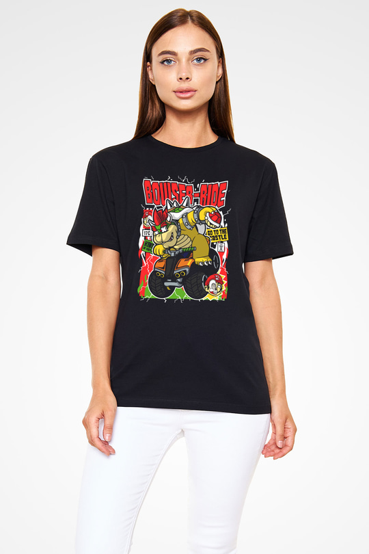 Bowser Ride Baskılı Unisex Siyah Tişört