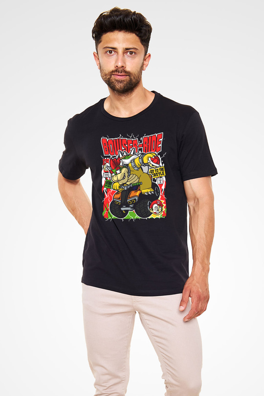 Bowser Ride Baskılı Unisex Siyah Tişört