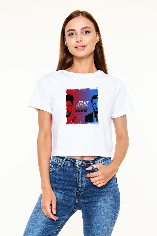 Brad Pitt Baskılı Beyaz Kadın Crop Top Tişört