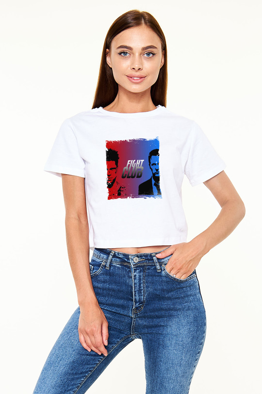 Brad Pitt Baskılı Beyaz Kadın Crop Top Tişört