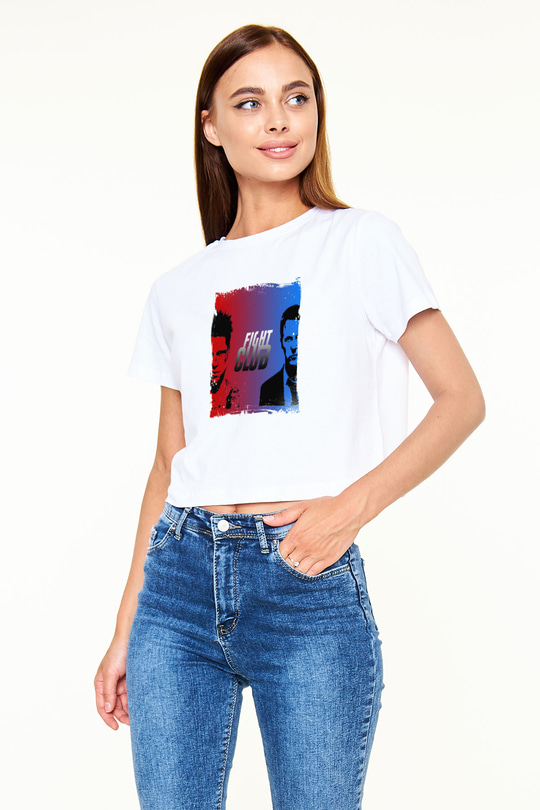 Brad Pitt Baskılı Beyaz Kadın Crop Top Tişört