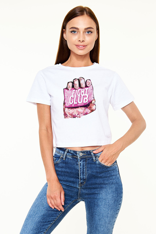 Brad Pitt Baskılı Beyaz Kadın Crop Top Tişört