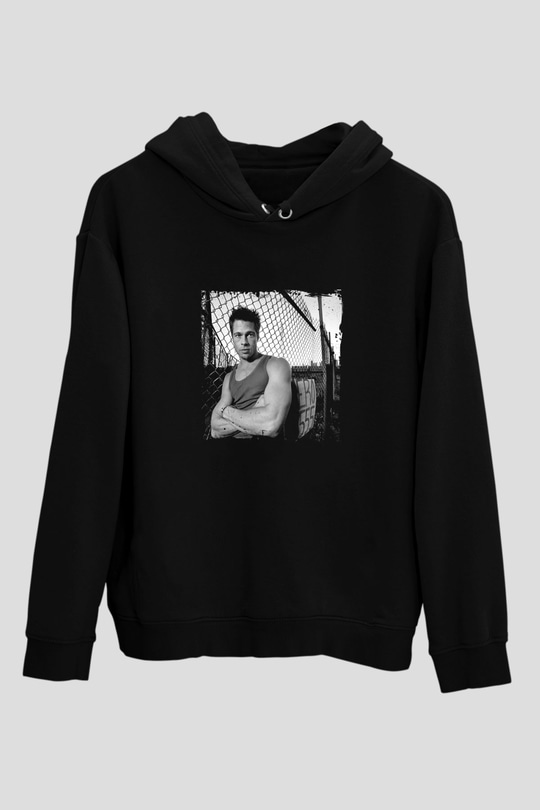 Brad Pitt Baskılı Unisex Siyah Hoodie