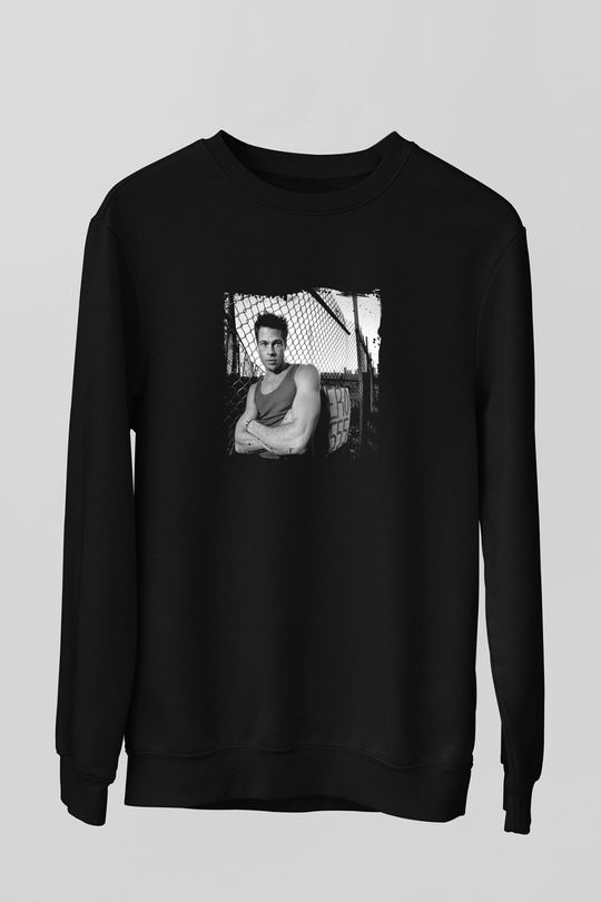 Brad Pitt Baskılı Unisex Siyah Sweatshirt