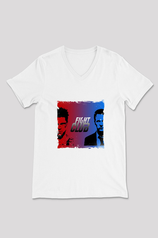Brad Pitt Baskılı V Yaka Unisex Beyaz Tişört