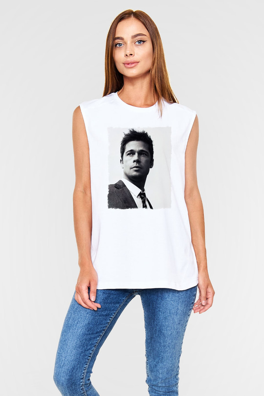 Brad Pitt Beyaz Unisex Kolsuz Tişört