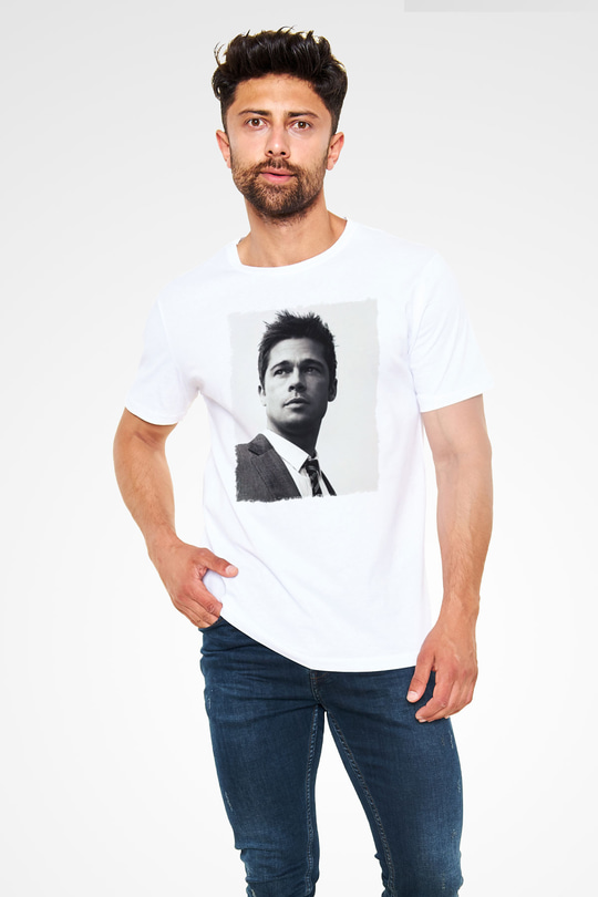 Brad Pitt Beyaz Unisex Tişört T-Shirt - TişörtFabrikası