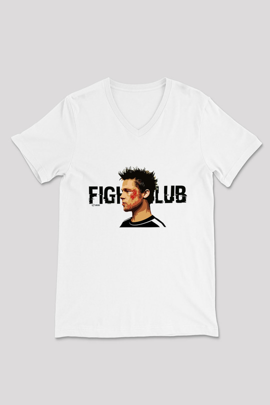 Brad Pitt Beyaz Unisex V Yaka Tişört T-Shirt