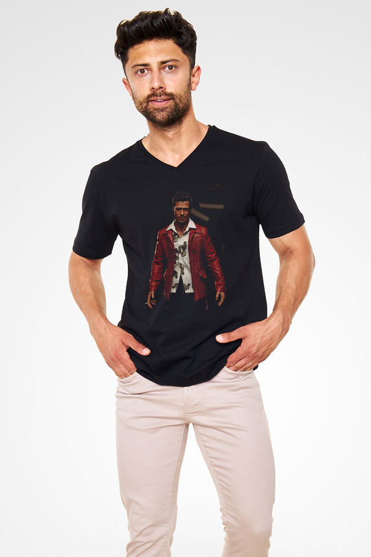 Brad Pitt Siyah Unisex V Yaka Tişört