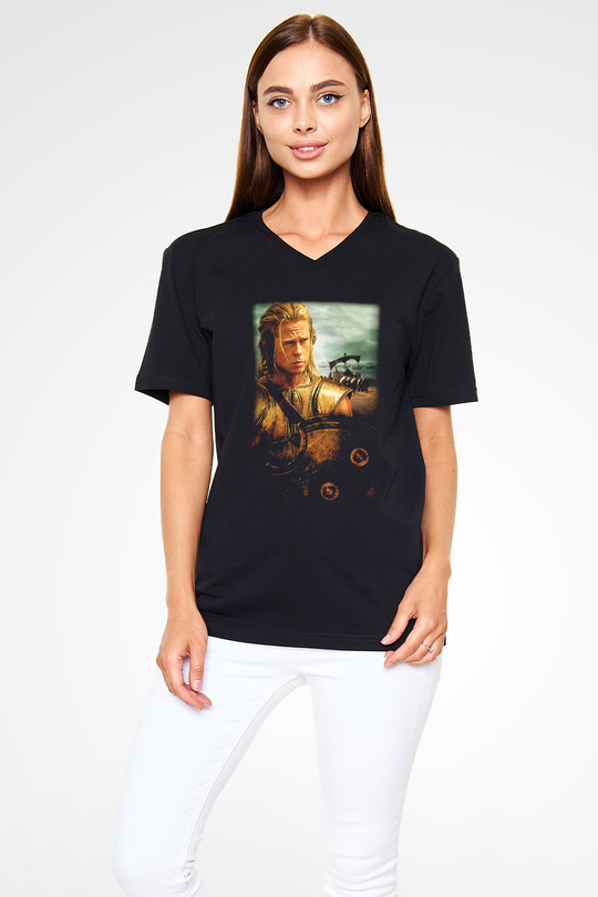 Brad Pitt Siyah Unisex V Yaka Tişört T-Shirt