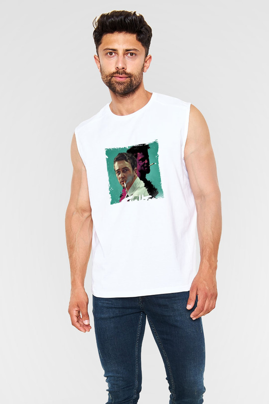 Brad Pitt Unisex Baskılı Beyaz Kolsuz Tişört