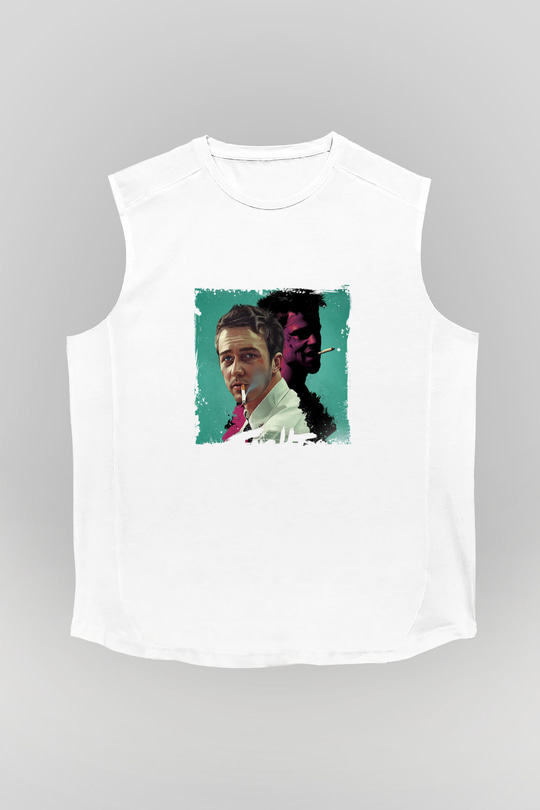 Brad Pitt Unisex Baskılı Beyaz Kolsuz Tişört